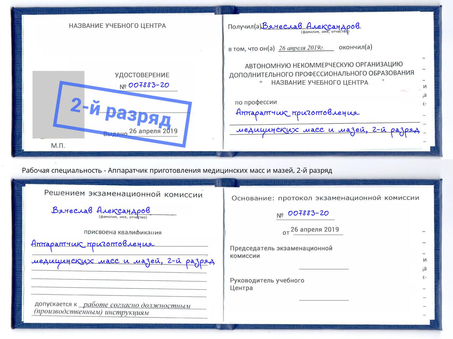 корочка 2-й разряд Аппаратчик приготовления медицинских масс и мазей Щекино