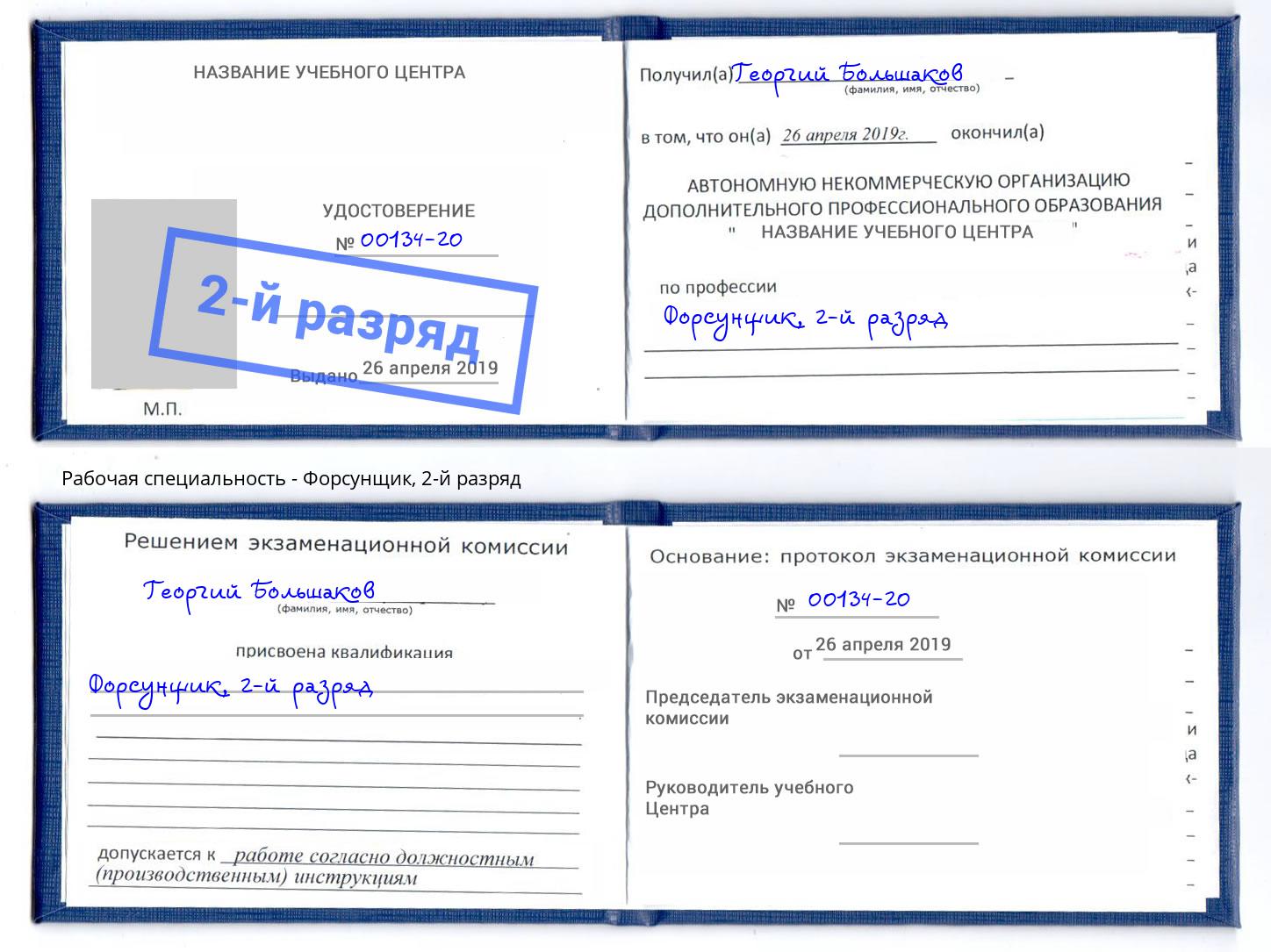 корочка 2-й разряд Форсунщик Щекино