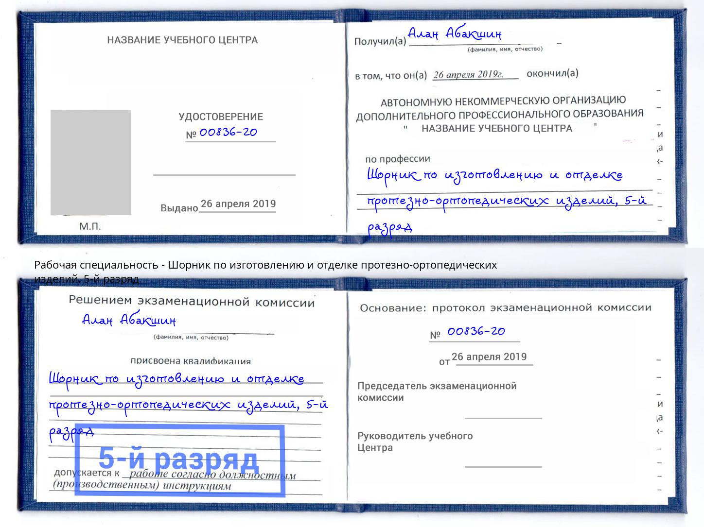 корочка 5-й разряд Шорник по изготовлению и отделке протезно-ортопедических изделий Щекино