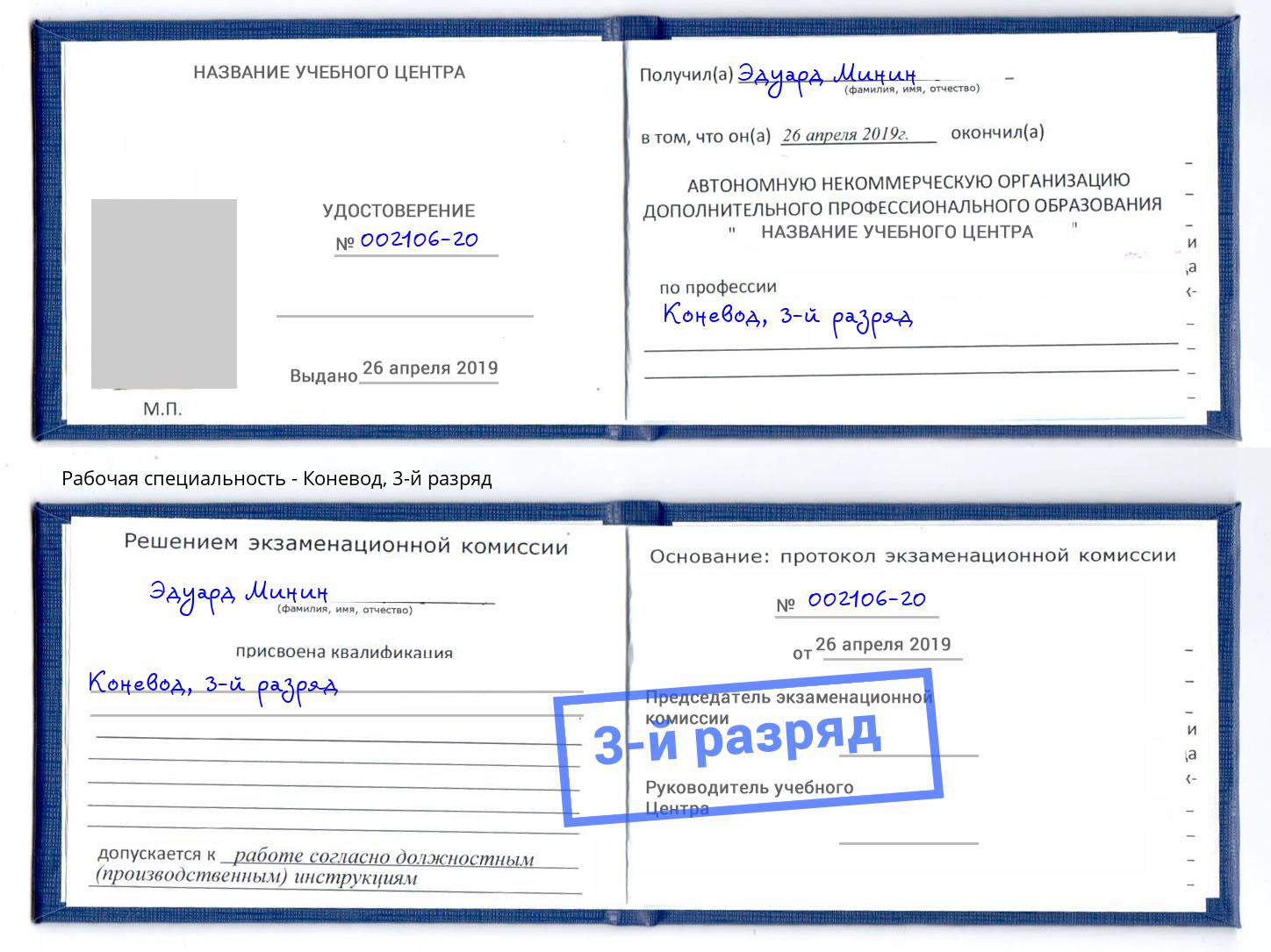 корочка 3-й разряд Коневод Щекино